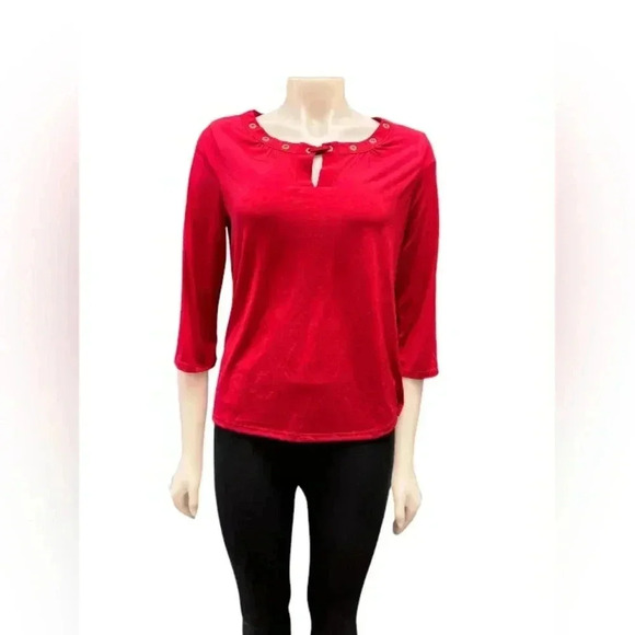 Notations NWT Blouse Red Gold Grommet Stretch Size  PM - Picture 1 of 10